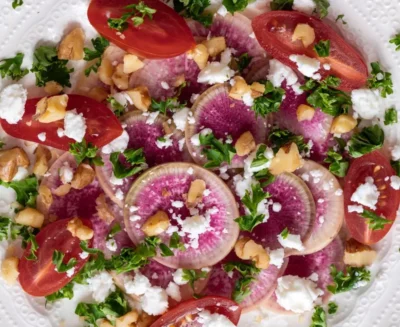 jicama radish pickled-shallot salad with feta