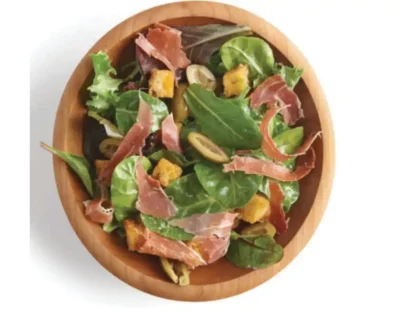 green salad with olives serrano ham