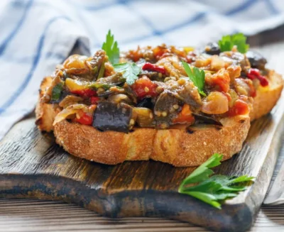 grilled eggplant and vidalia onion bruschetta