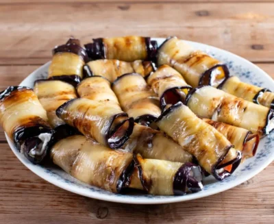 grilled eggplant rolls with feta