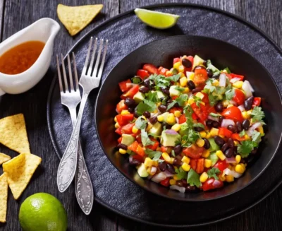 chopped-salad-with-roasted pepper corn tomatoes and avocado