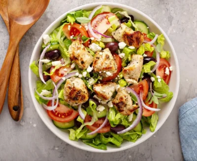 Chicken Horiatiki Salad with Tzatziki