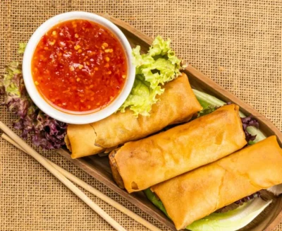 Vegetarian Spring Rolls with Sweet Chili Sauce