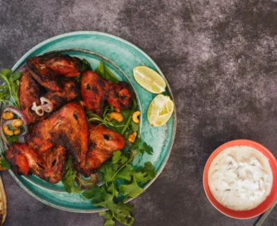 Grilled Tandoori Chicken Wings with Mango-Chile Raita