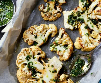 Roasted Cauliflower Steaks with Chimichurri Sauce