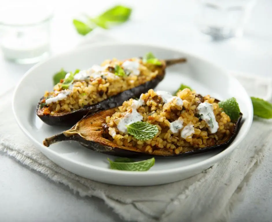 Mediterranean Stuffed Eggplant with Quinoa and Feta