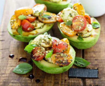 Caprese Stuffed Avocado with Balsamic Glaze