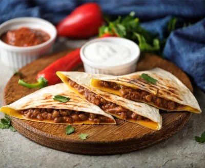 Quesadillas with Refried Beans, Cheese, and Sour Cream