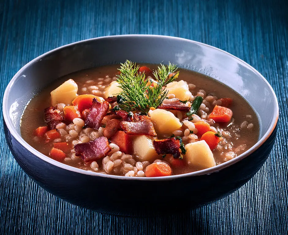 Root Vegetable and Barley Soup with Bacon