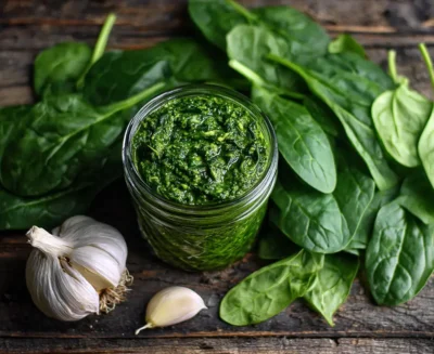Nut-Free Vegan Pesto with Spinach and Garlic